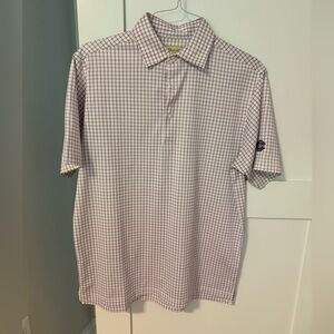 Donald Ross golf shirt. Size small. White with blue and red checks.